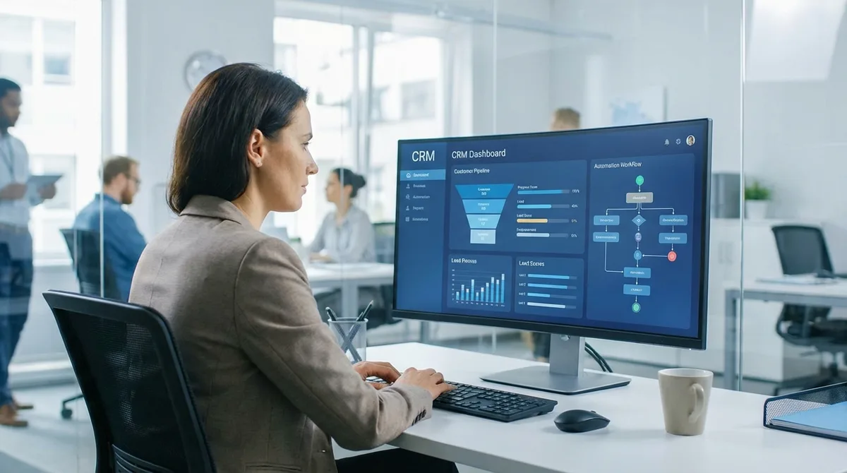 CRM dashboard showing charts and a sales pipeline