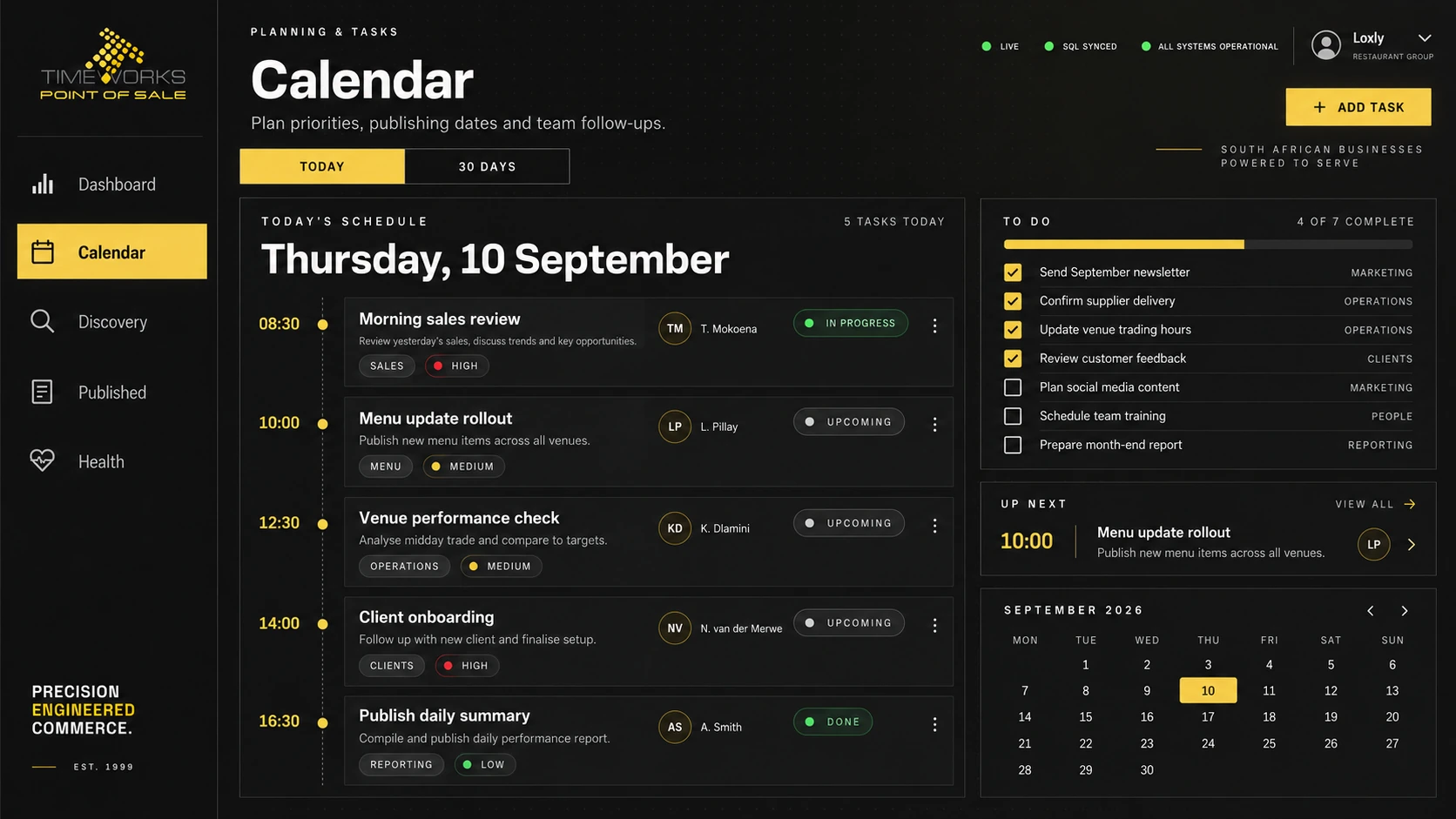Publishing schedule and task planning. Design concept.